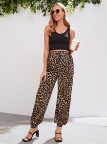 SHEIN Maternity Leopard Print Adjustable Waist Trousers - Multicolor - View 6