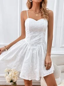 SHEIN VCAY Floral Eyelet Embroidery Cami Dress - White - View 6