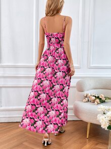 SHEIN VCAY Floral Print Split Thigh Cami Dress - Multicolor - View 4