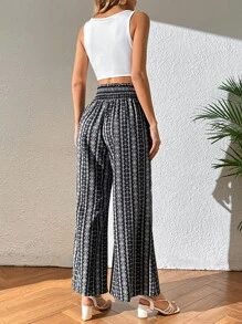 SHEIN VCAY Geo Print Wide Leg Trousers - Black and White - View 6