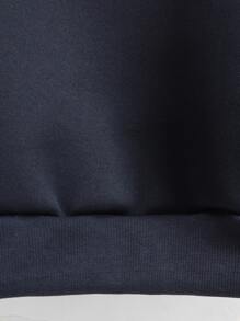 Manfinity Hypemode Men Slogan & Picture Print Drop Shoulder Thermal Drawstring Hoodie - Navy Blue - View 7