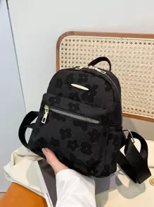 Fashion Printed Ladies Casual Floral Backpack, New Arrivals Leisure Women Backpack, Fringe Decoration Classic BackpackSchool Bag,Lightweight,Portable,Business Casual, Suitable For Teen Girls Women College Students, Perfect For Back To School,College,Middle School, High School,Work , Business, Commute,Stadium, Sports,Shopping,Holiday, School Supplies, School Backpack, Backpack For School, Back To School Backpack, School Bookbag, Big Backpack, Backpack School, Back To School Bags, Large Capacity, Cute, Teacher, White-Collar Workers, First Day Of School - Black - View 2