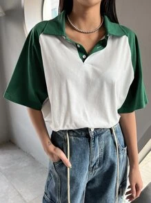 DAZY Áo thun nữ Tương phản ren Khối Màu Giải trí - Nhiều màu - Xem 1