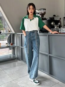 DAZY Áo thun nữ Tương phản ren Khối Màu Giải trí - Nhiều màu - Xem 7