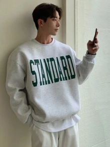 DAZY Men Letter Graphic Drop Shoulder Sweatshirt - Light Grey - View 1