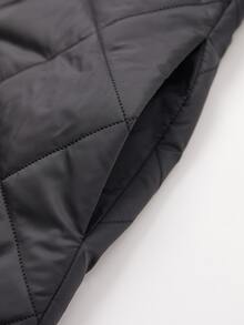 素色連帽假兩件絎縫外套 - 黑色 - 查看 3