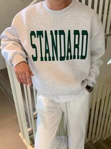 DAZY Men Letter Graphic Drop Shoulder Sweatshirt - Light Grey - View 3