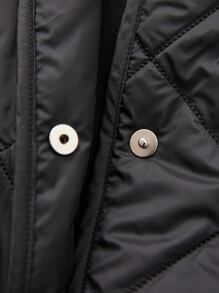 素色連帽假兩件絎縫外套 - 黑色 - 查看 7