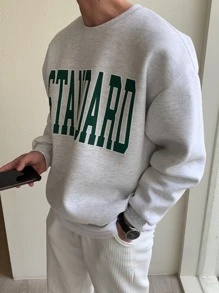 DAZY Men Letter Graphic Drop Shoulder Sweatshirt - Light Grey - View 4