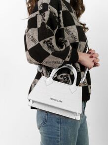 Bolsa cuadrada con estampado de letra con solapa - Blanco - Ver 1