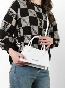 Bolsa cuadrada con estampado de letra con solapa - Blanco - Ver 2