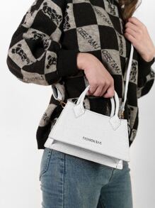 Bolsa cuadrada con estampado de letra con solapa - Blanco - Ver 4