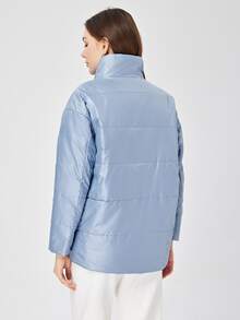 ZIAI Zip Up Patched Detail Padded Coat - Dusty Blue - View 2