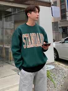 DAZY Men Letter Graphic Drop Shoulder Sweatshirt - Dark Green - View 2