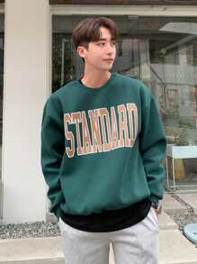 DAZY Men Letter Graphic Drop Shoulder Sweatshirt - Dark Green - View 3