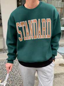 DAZY Men Letter Graphic Drop Shoulder Sweatshirt - Dark Green - View 4