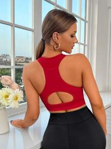 Medium Support  Seamless Cut Out Sports Bra With Phone Pocket - Red - View 5