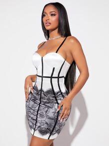 SHEIN SXY Đầm Hoa Gợi cảm - Đen và trắng - Xem 5