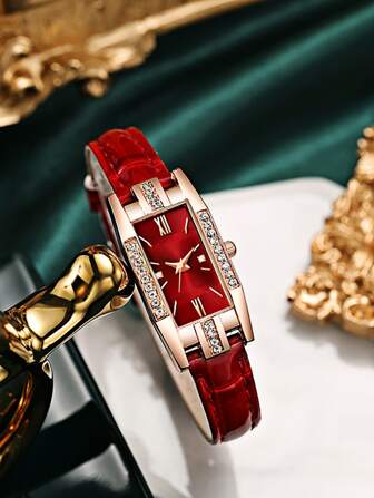 YILEIQI Reloj cuarzo rectángulo con decoración de pedrería y puntero, ideal para vacaciones