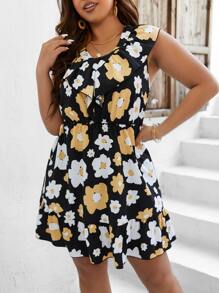 SHEIN LUNE Vestido con estampado floral ribete con fruncido - Multicolor - Ver 1