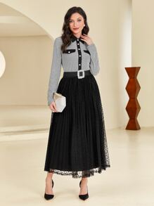 Modelyn Camisa de cuello en contraste con botón delantero - Blanco y Negro - Ver 3