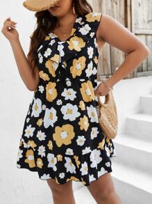 SHEIN LUNE Vestido con estampado floral ribete con fruncido - Multicolor - Ver 4