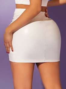 SHEIN SXY Tie Front Wrap Ruched Bodycon Skirt - White - View 2