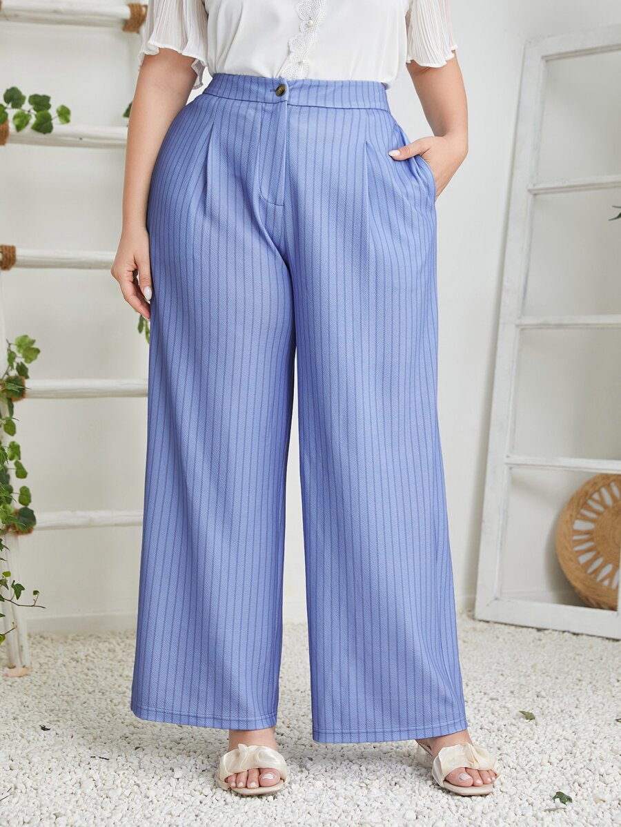 Mulvari Plus Striped Print Wide Leg Suit Trousers - Blue - View 1