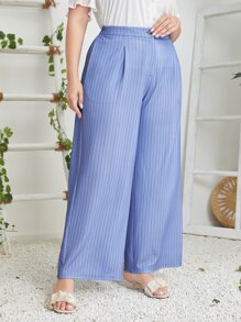 Mulvari Plus Striped Print Wide Leg Suit Trousers - Blue - View 5