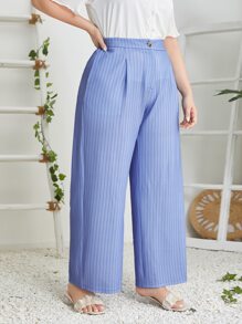 Mulvari Plus Striped Print Wide Leg Suit Trousers - Blue - View 6