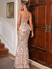 LOVE&LEMONADE Mermaid Hem Sequin Tube Formal Dress - Multicolor - View 2