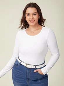 SHEIN BASICS Camiseta Ajustada Sólida Para Tallas Grandes - Blanco - Ver 1