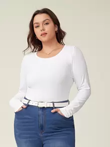 SHEIN BASICS Camiseta Ajustada Sólida Para Tallas Grandes - Blanco - Ver 3