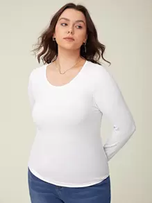 SHEIN BASICS Camiseta Ajustada Sólida Para Tallas Grandes - Blanco - Ver 6