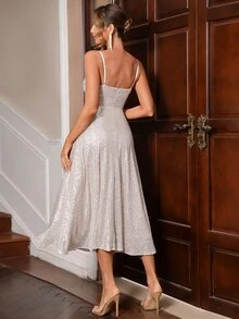 LOVE&LEMONADE Contrast Sequin Cami Dress - Silver - View 2