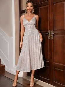 LOVE&LEMONADE Contrast Sequin Cami Dress - Silver - View 3