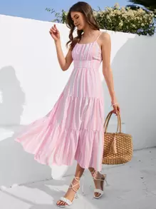 Aveloria Vestido de tirantes de rayas bajo con fruncido - Multicolor - Ver 1