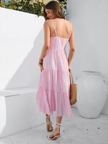 Aveloria Vestido de tirantes de rayas bajo con fruncido - Multicolor - Ver 2