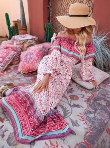 SHEIN VCAY Ditsy Floral Print Off Shoulder Dress - Multicolor - View 1