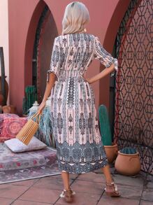 SHEIN VCAY Paisley Print Split Thigh Dress - Apricot - View 2