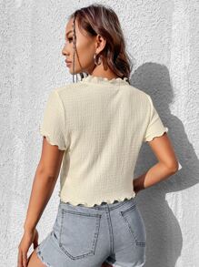 SHEIN EZwear Cottagecore Áo phông Crop Ren Mộc nhĩ - Màu be - Xem 2