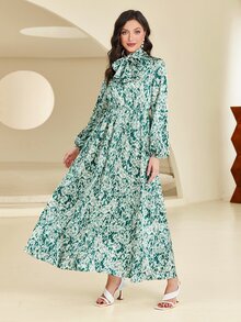 Modelyn Allover Print Tie Neck Dress - Multicolor - View 5