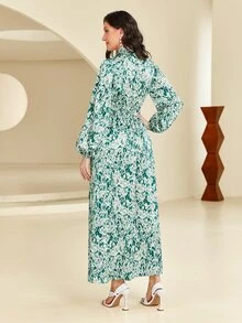 Modelyn Allover Print Tie Neck Dress - Multicolor - View 2