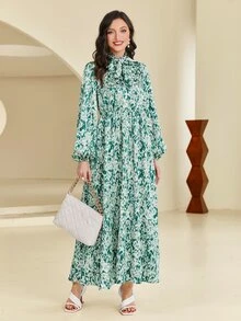 Modelyn Allover Print Tie Neck Dress - Multicolor - View 4