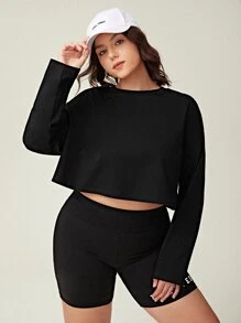 SHEIN BASICS Plus  Drop Shoulder Crop Tee - Black - View 1