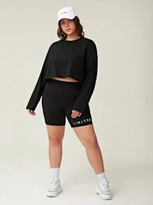 SHEIN BASICS Plus  Drop Shoulder Crop Tee - Black - View 3
