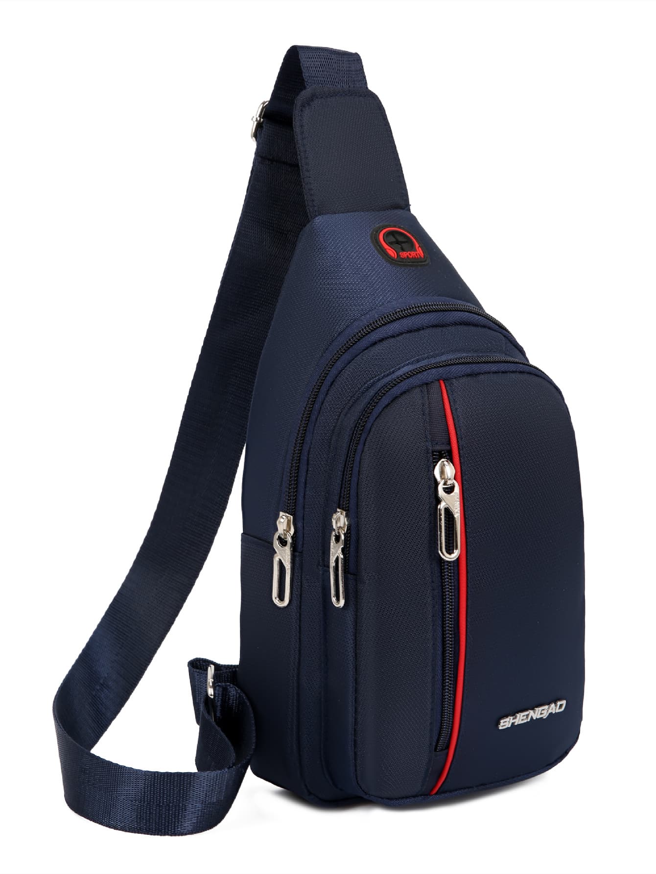 Mini Men Letter Patch Decor Headphone Port Detail Sling Bag Chest Bag - Navy Blue - View 1