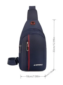 Mini Men Letter Patch Decor Headphone Port Detail Sling Bag Chest Bag - Navy Blue - View 2