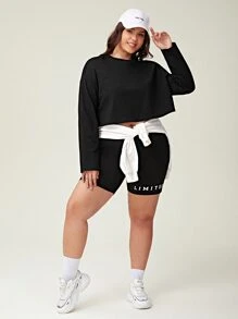 SHEIN BASICS Plus  Drop Shoulder Crop Tee - Black - View 6