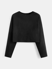 SHEIN BASICS Plus  Drop Shoulder Crop Tee - Black - View 7